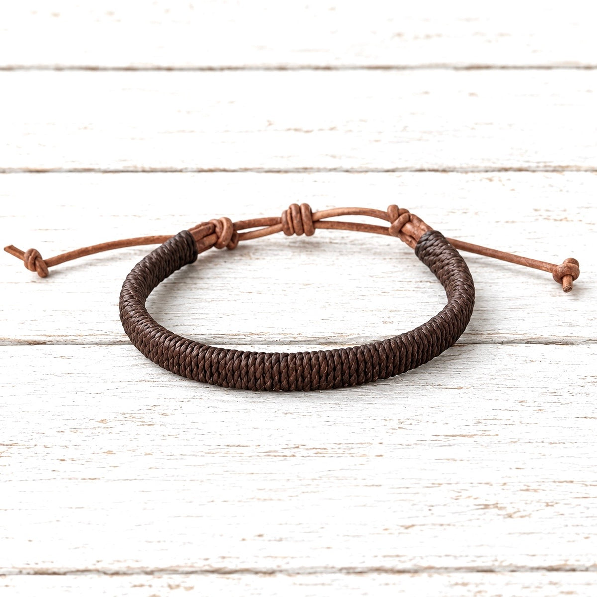 Pulsera cuero plano marrón