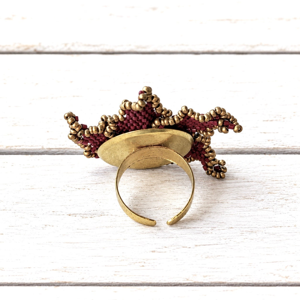 Anillo flor Miyuki granate
