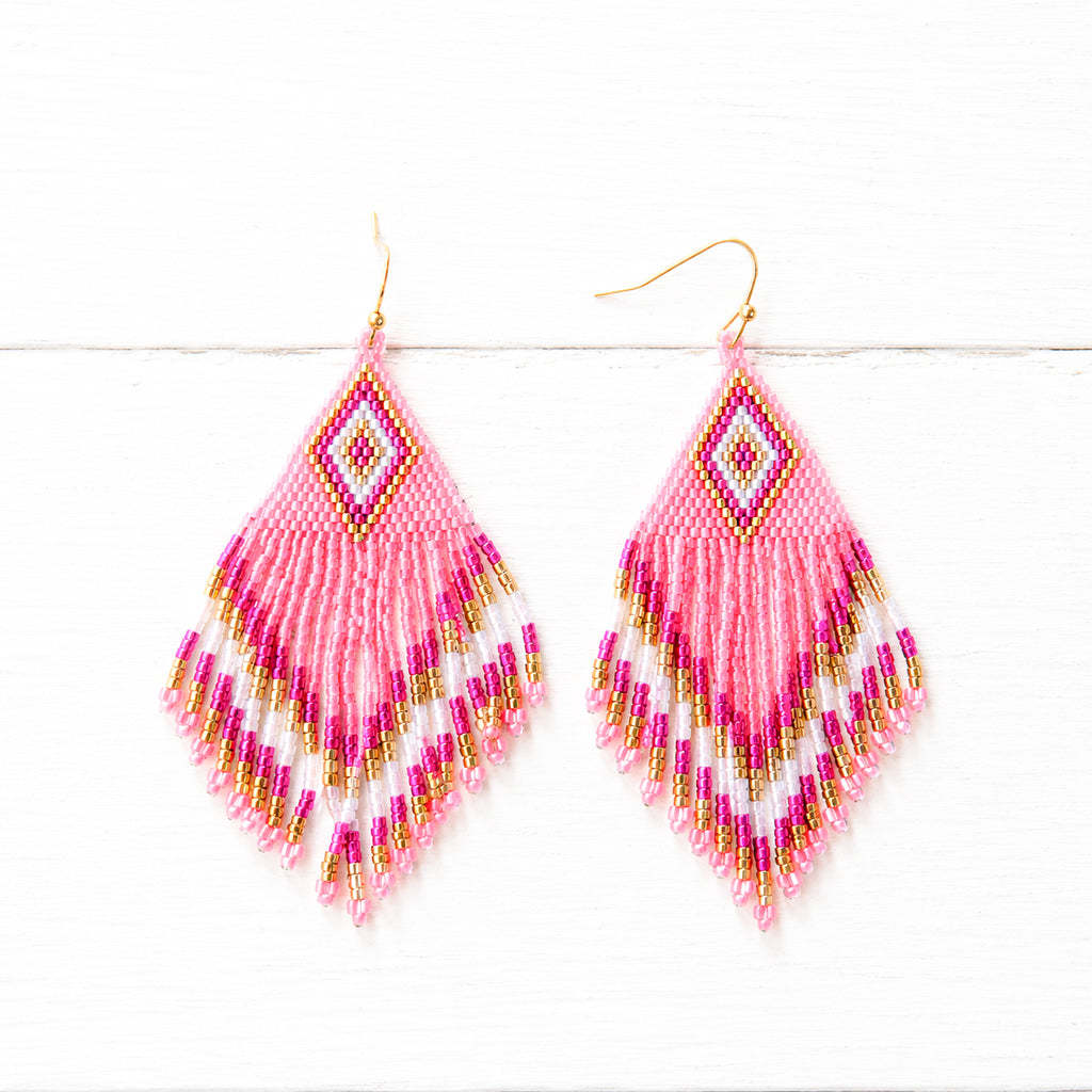 Pendientes miyuki rombo rosa flúor