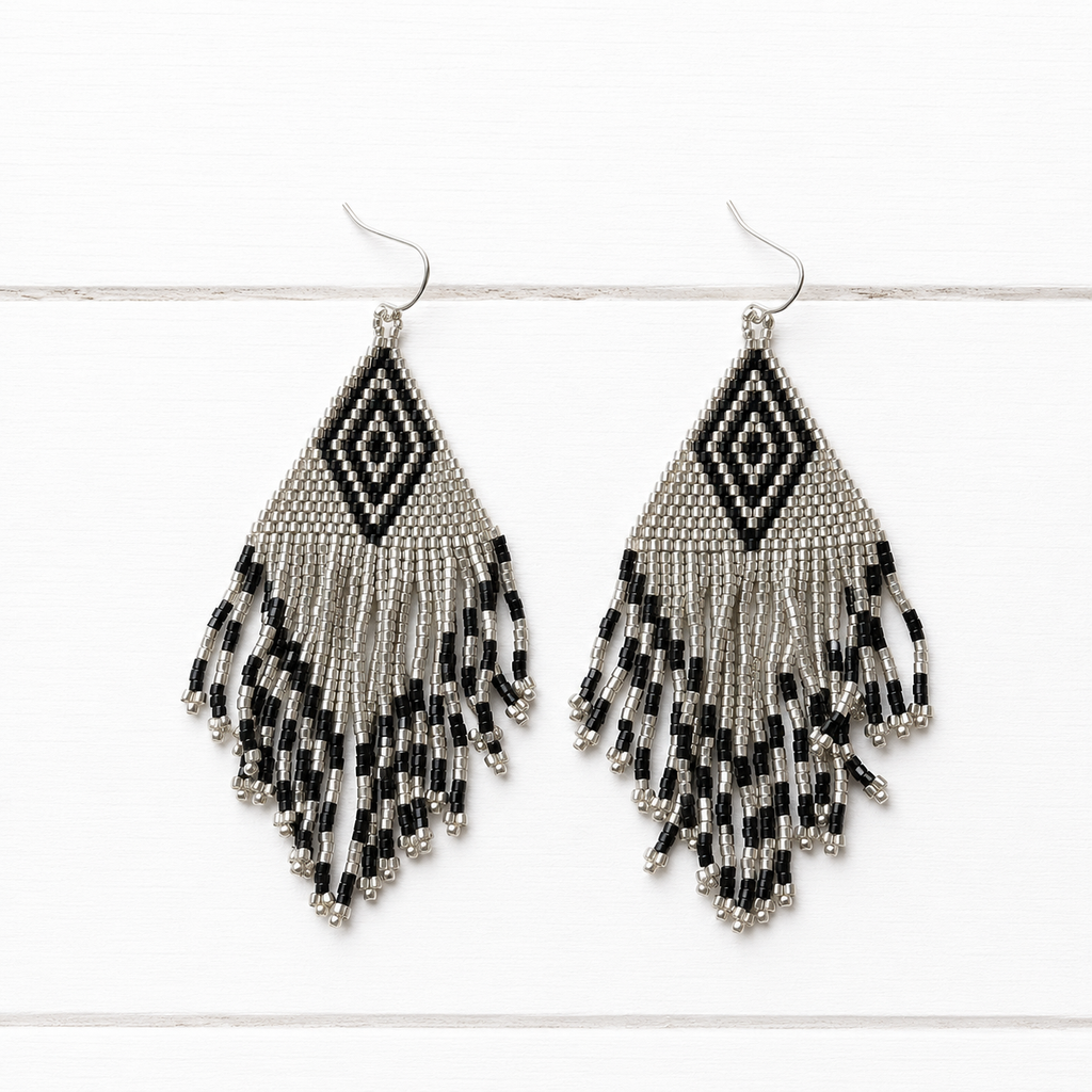 Pendientes miyuki rombo plateados