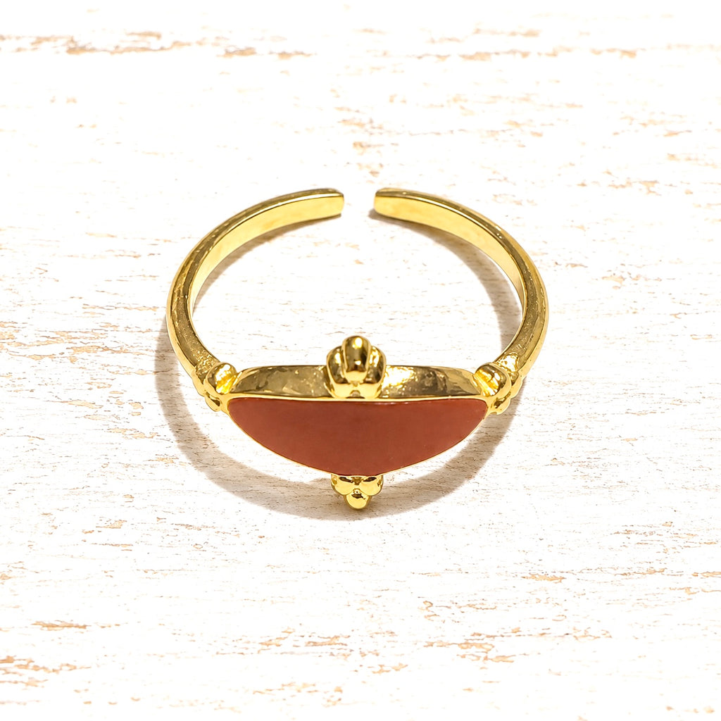 Anillo acero dorado teja oval