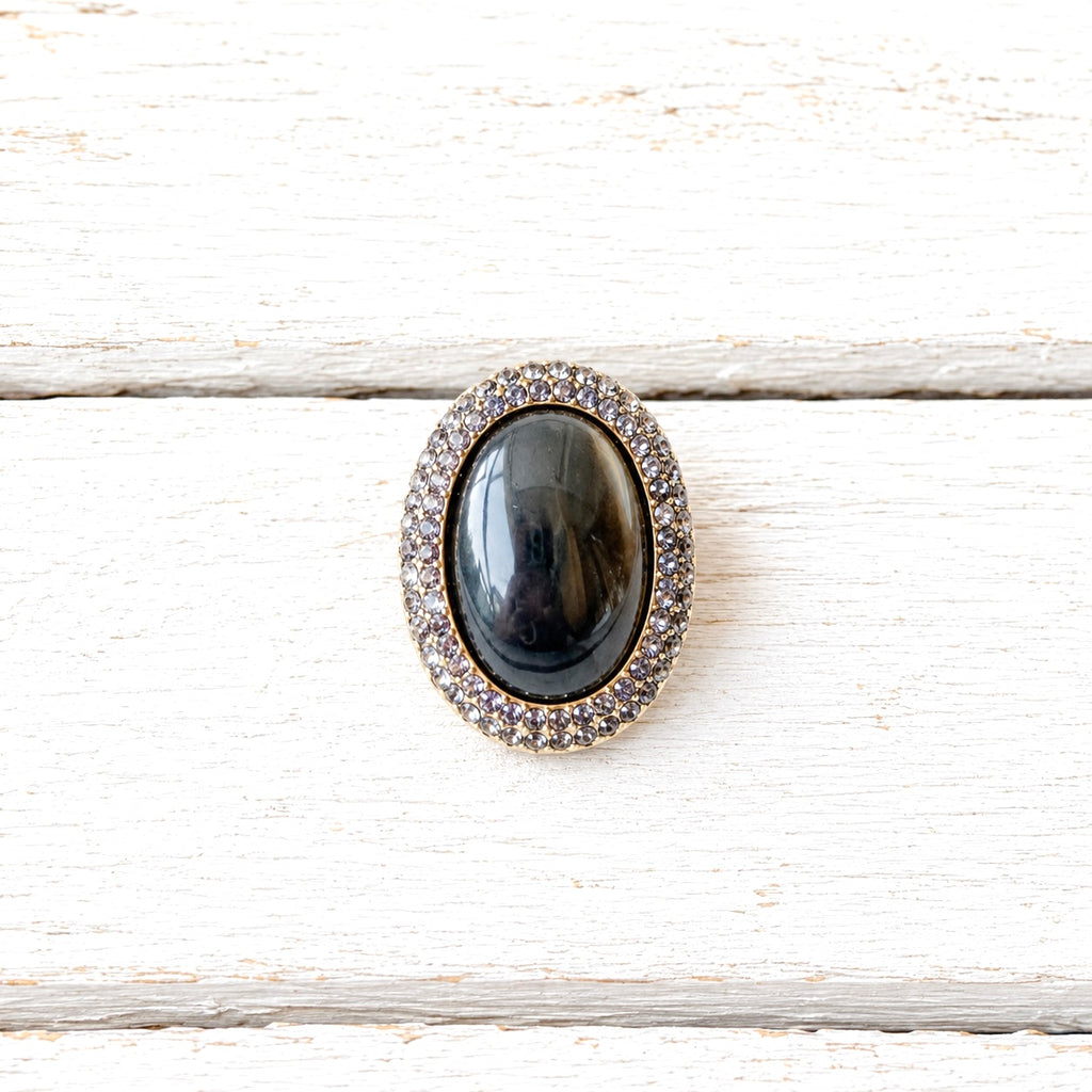 Anillo strass y resina gris