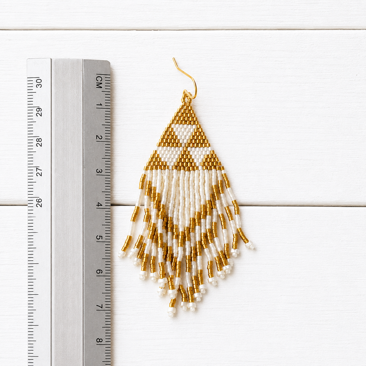 Pendientes miyuki rombos natural/dorado