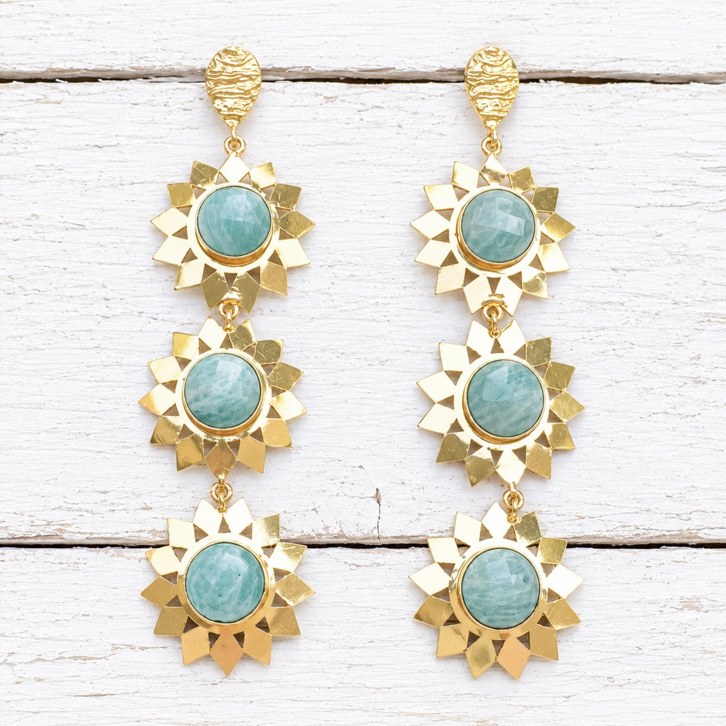 Pendientes triple estrella amazonita