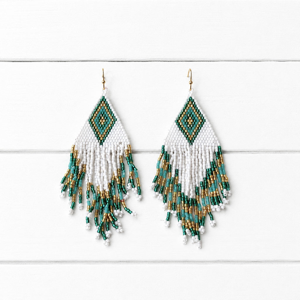Pendientes miyuki rombo blanco y verde