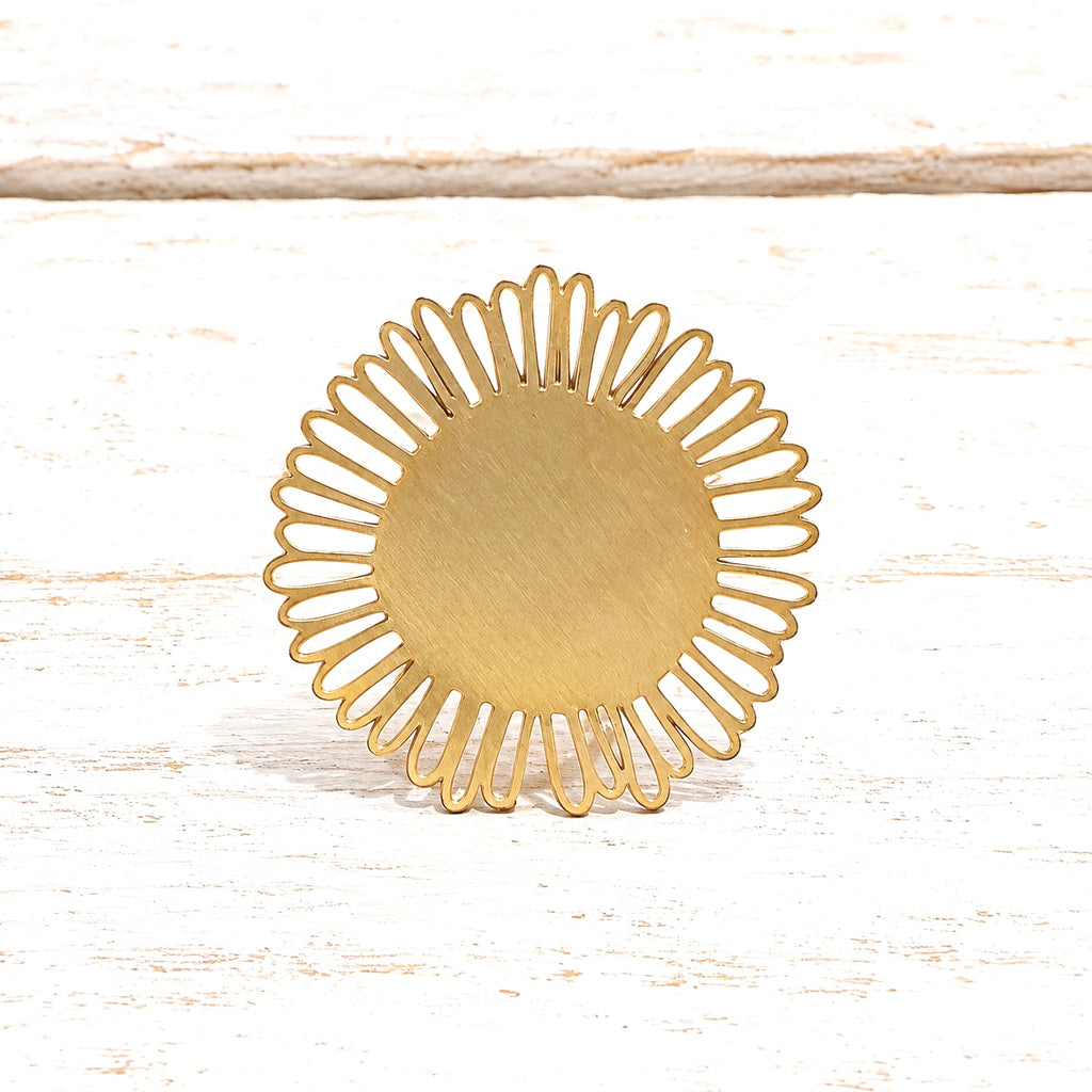 Anillo flor acero dorado mate