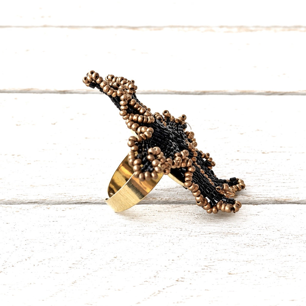 Anillo flor Miyuki negro