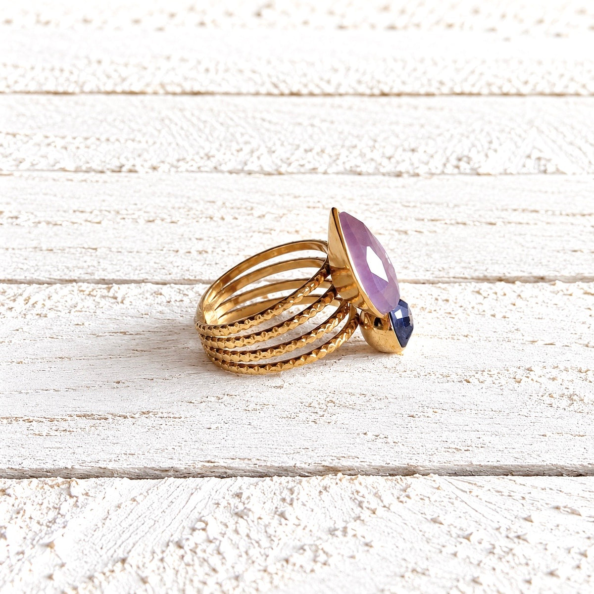 Anillo triple forma amatista
