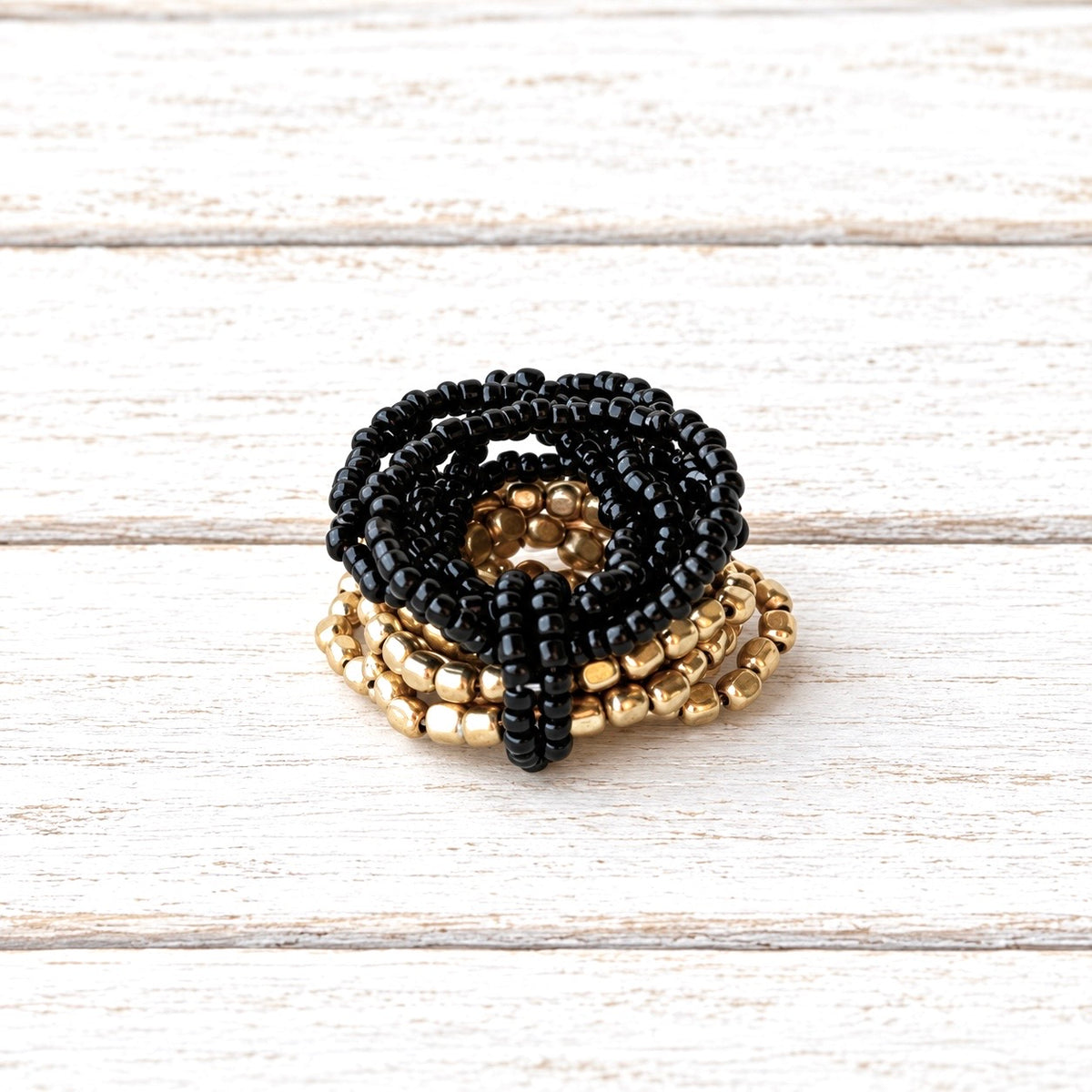 Anillo abalorios elástico negro
