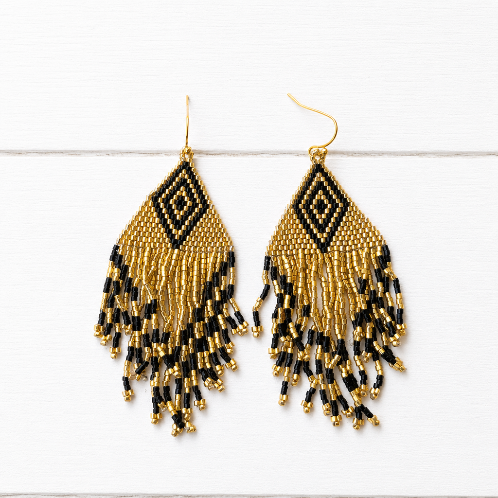 Pendientes miyuki rombo dorados y negro