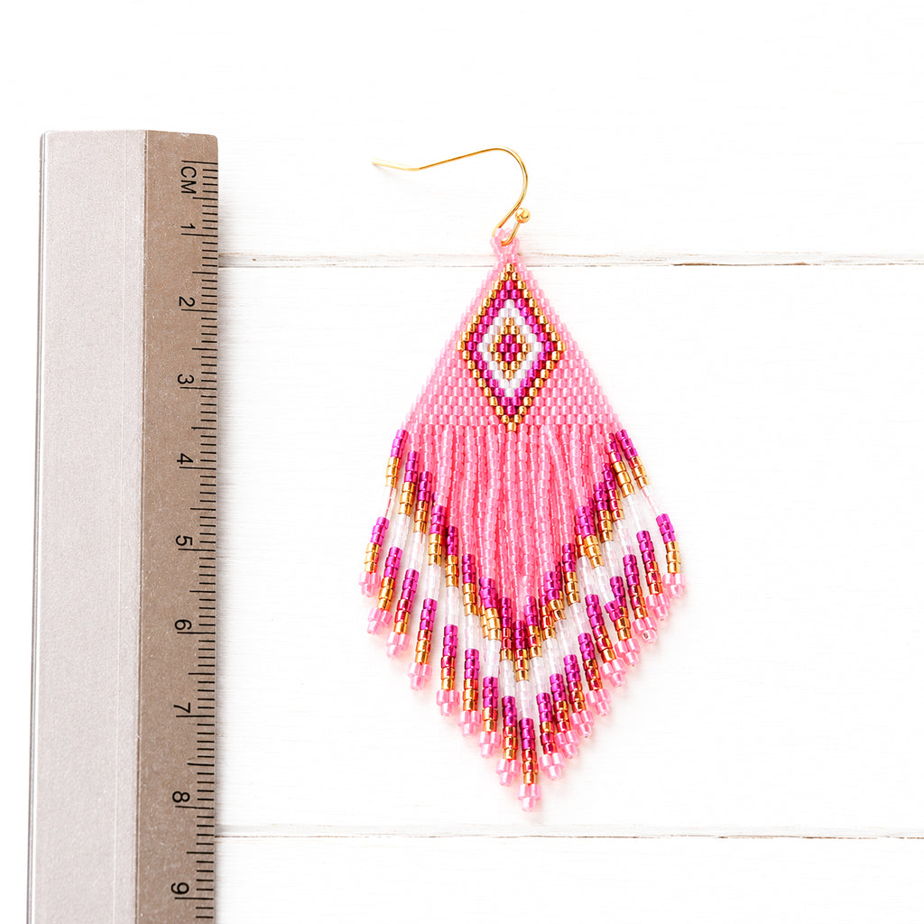 Pendientes miyuki rombo rosa flúor