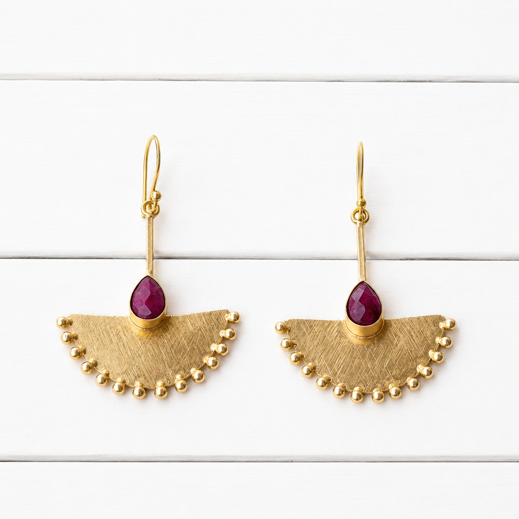 Pendientes abanico amazonita dorado mate granate