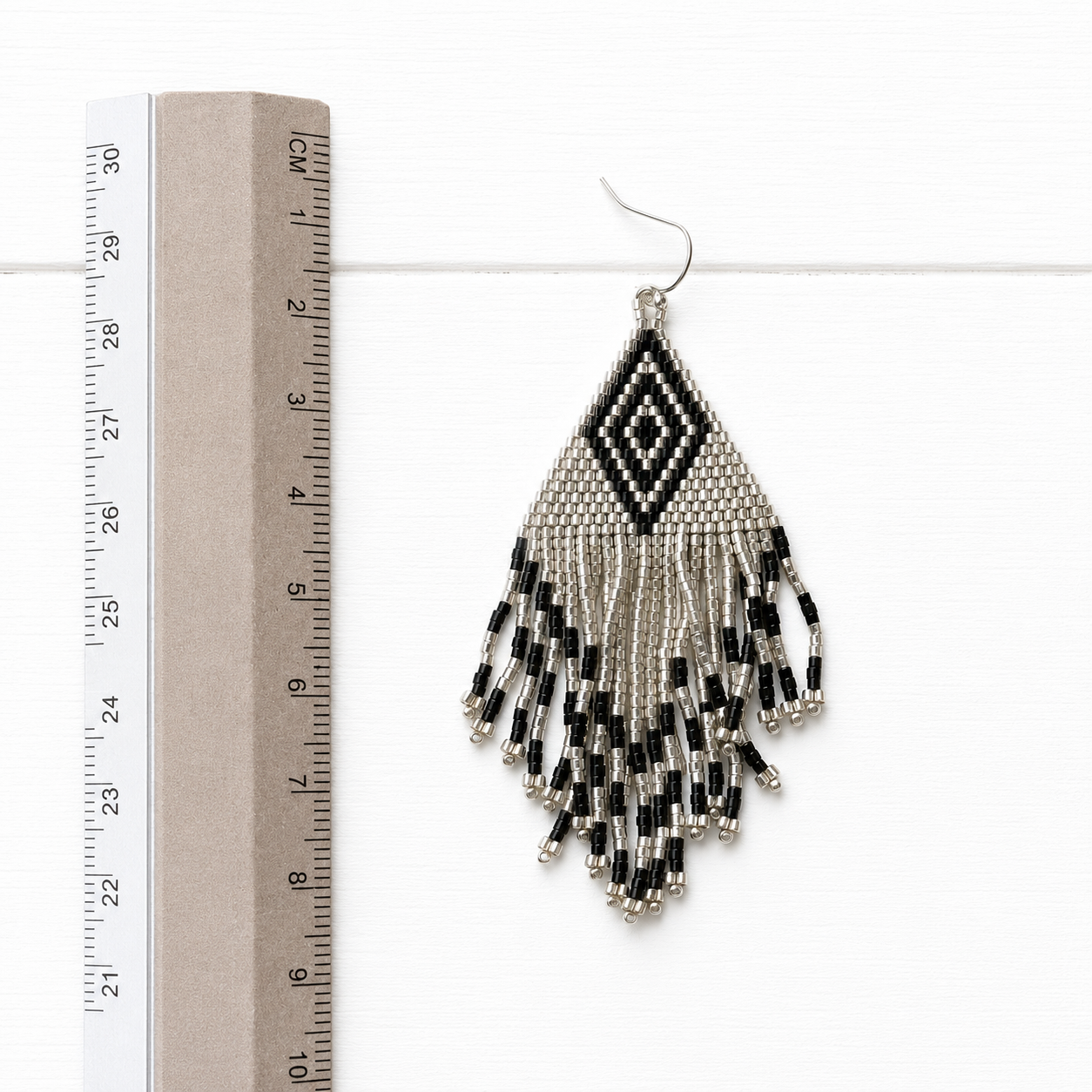 Pendientes miyuki rombo plateados