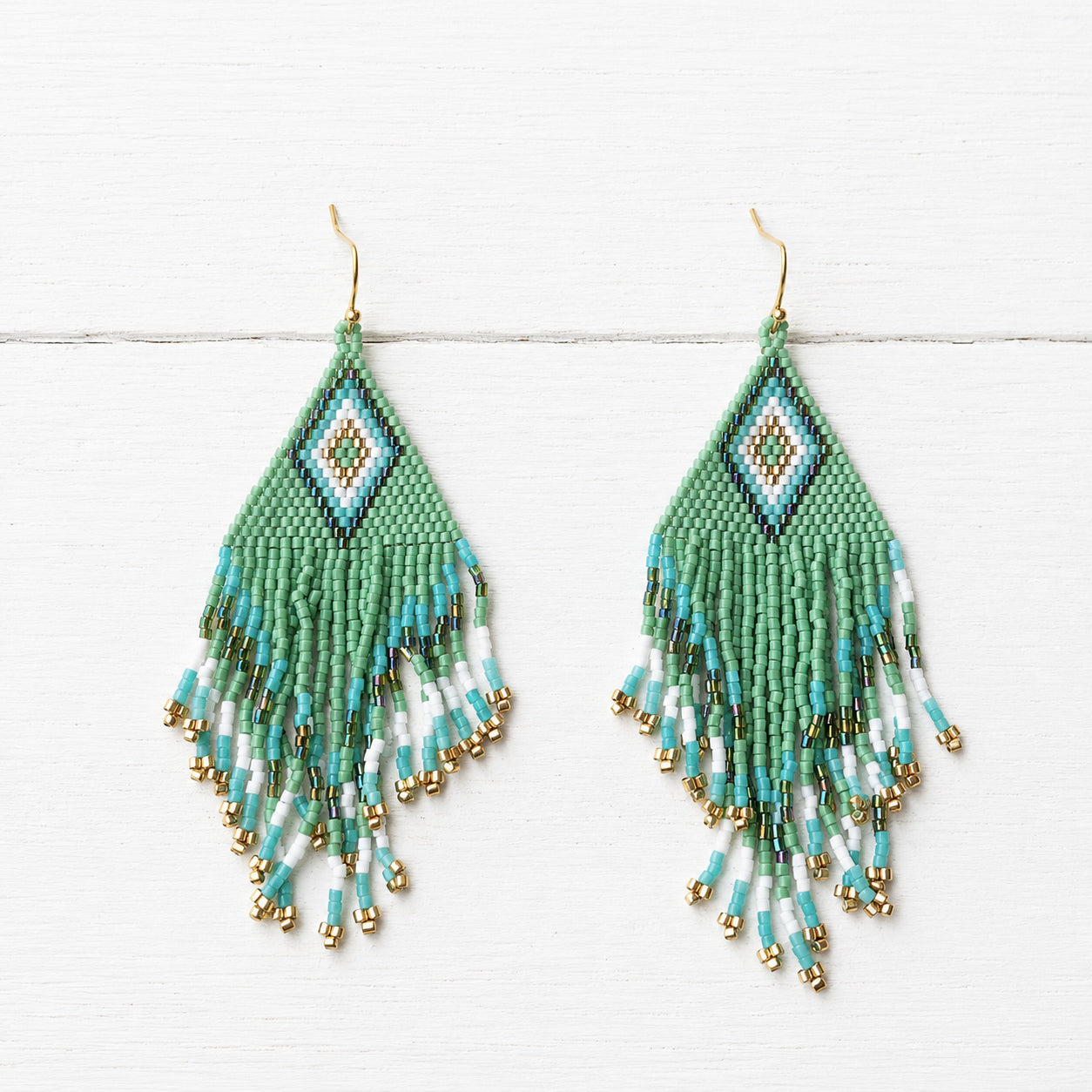 Pendientes miyuki rombo verde manzana