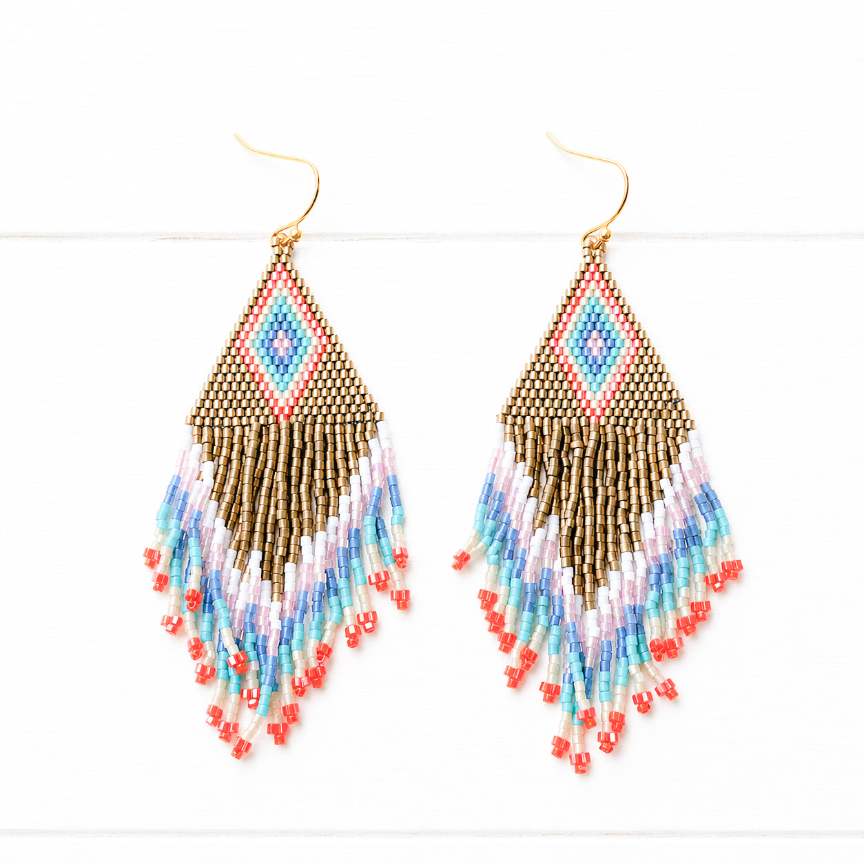Pendientes miyuki rombo dorados