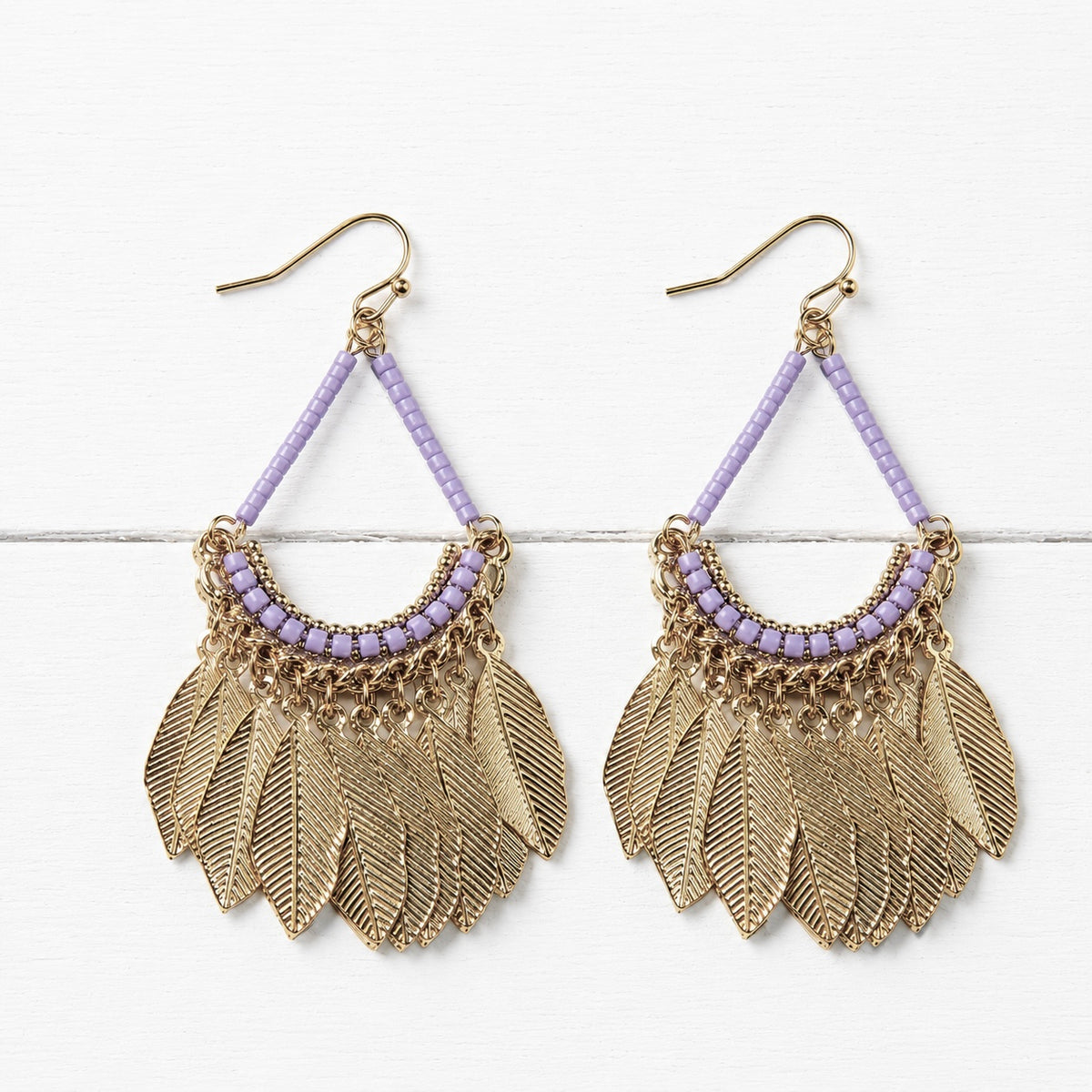 Pendientes lila hojas