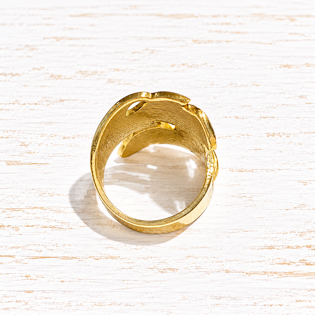 Anillo pluma dorado latón
