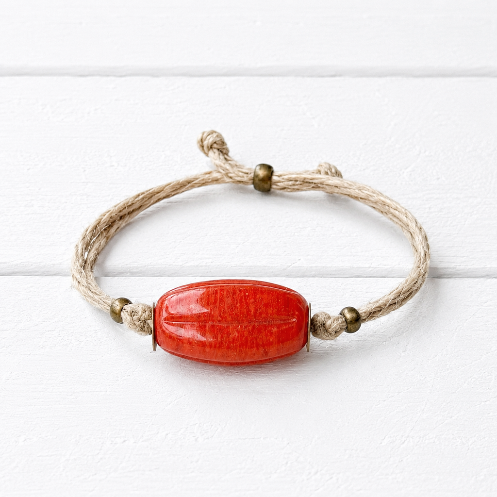 Pulsera cáñamo vidrio naranja