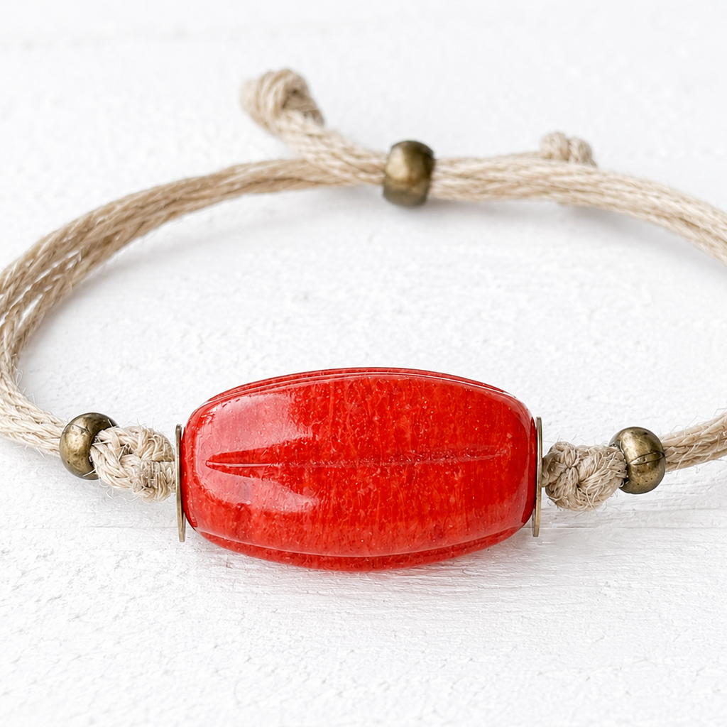 Pulsera cáñamo vidrio naranja
