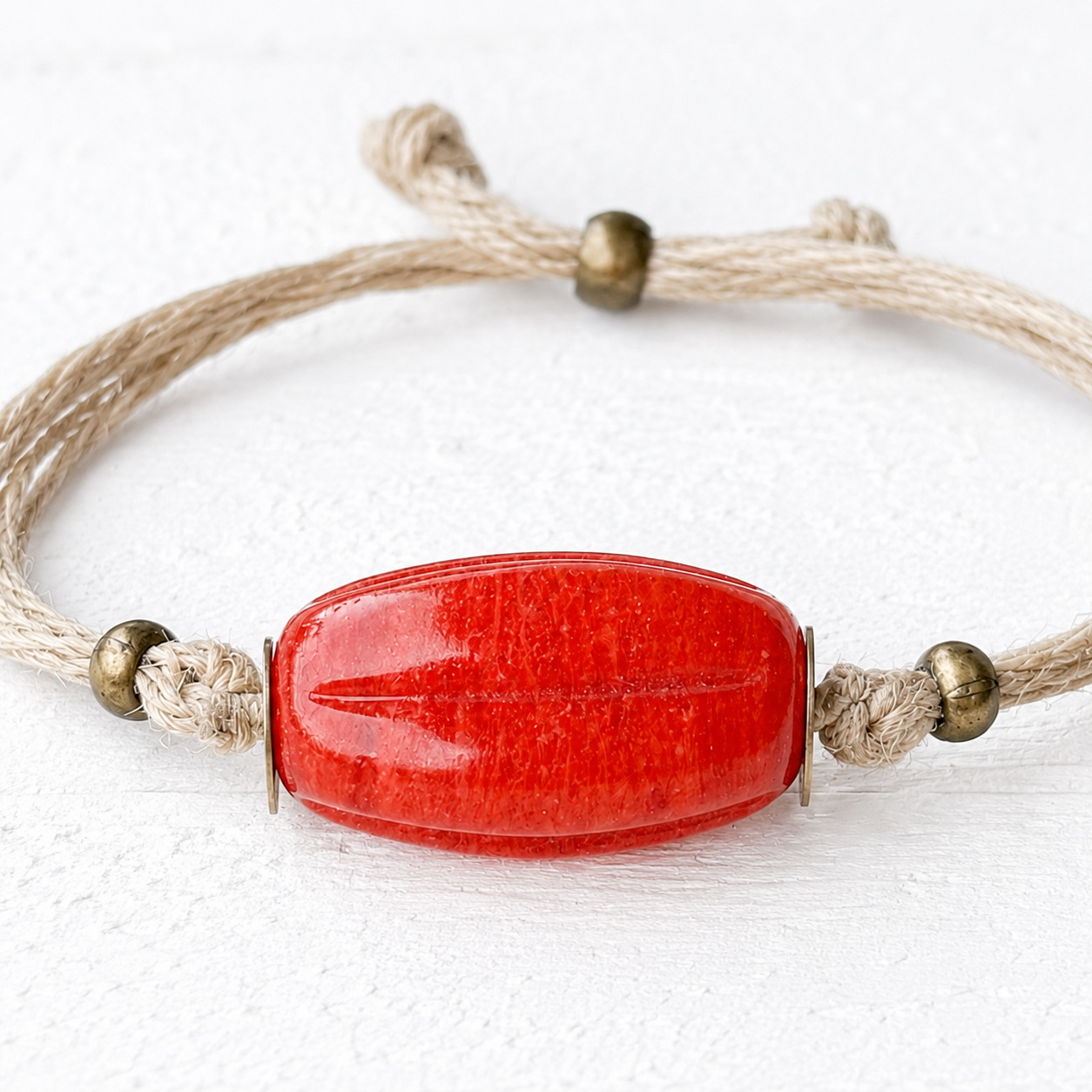 Pulsera cáñamo vidrio naranja
