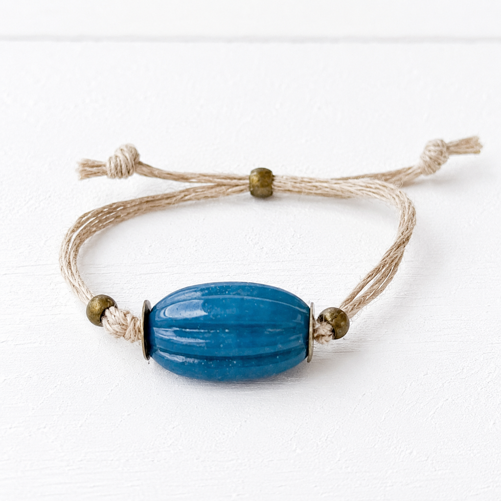 Pulsera cáñamo vidrio azul