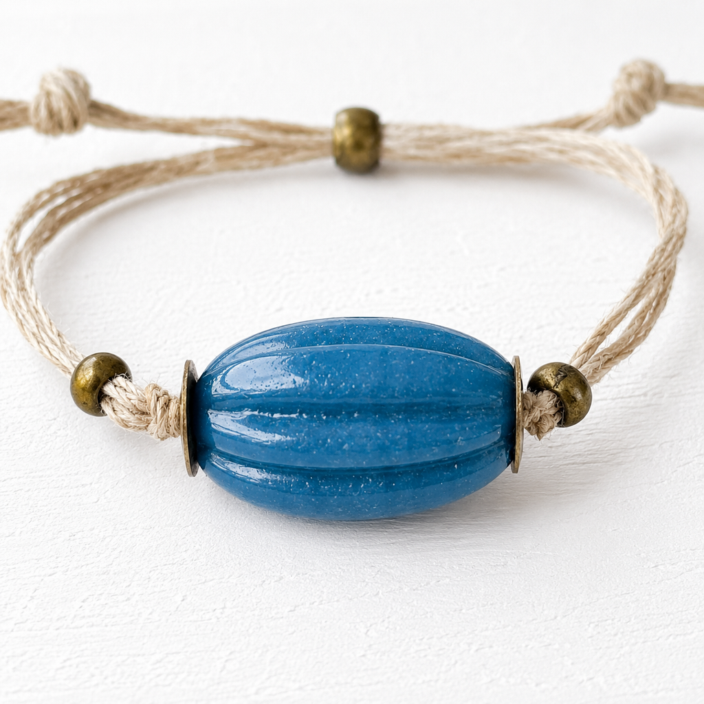 Pulsera cáñamo vidrio azul