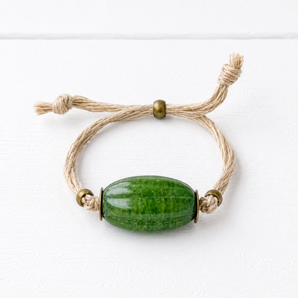 Pulsera cáñamo vidrio verde
