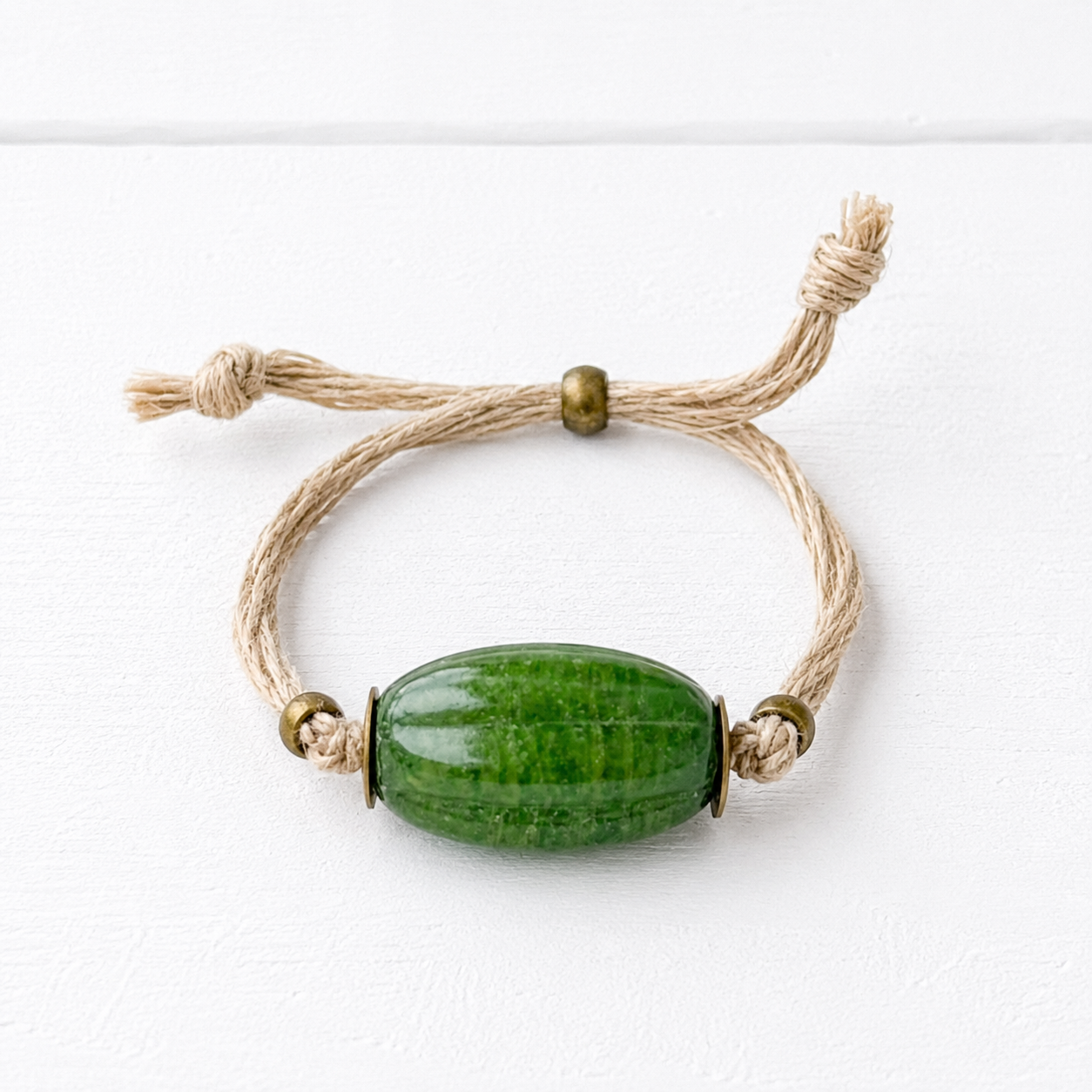 Pulsera cáñamo vidrio verde