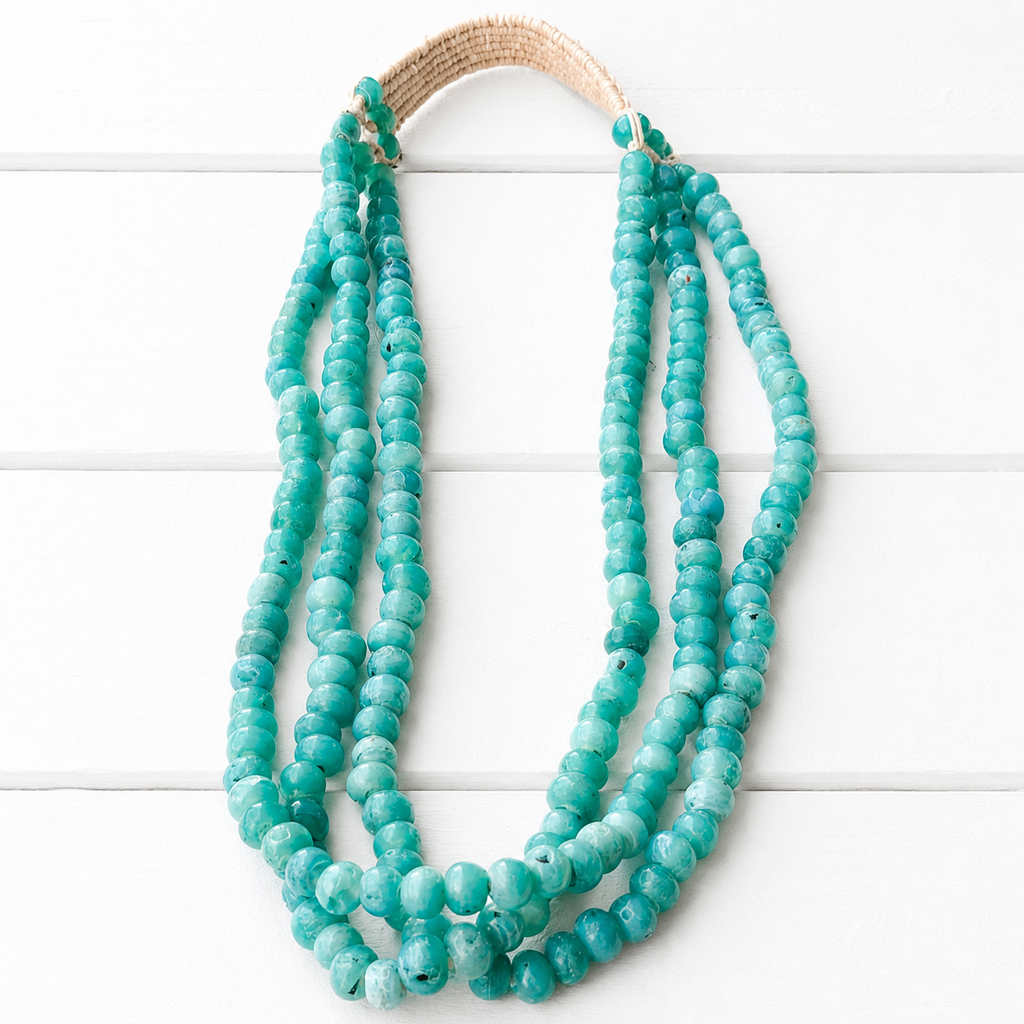 Collar triple vidrio turquesa