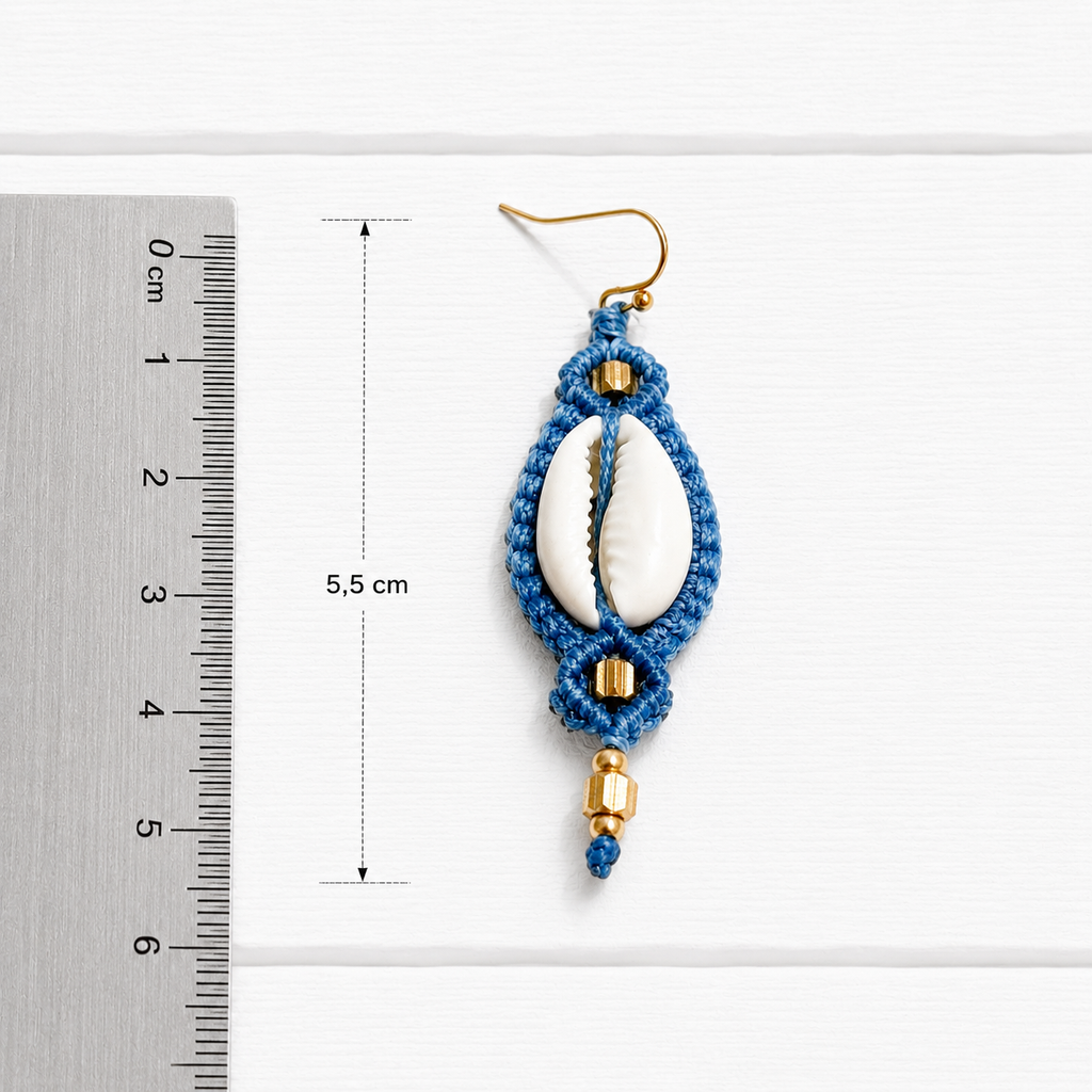Pendientes macramé concha azul