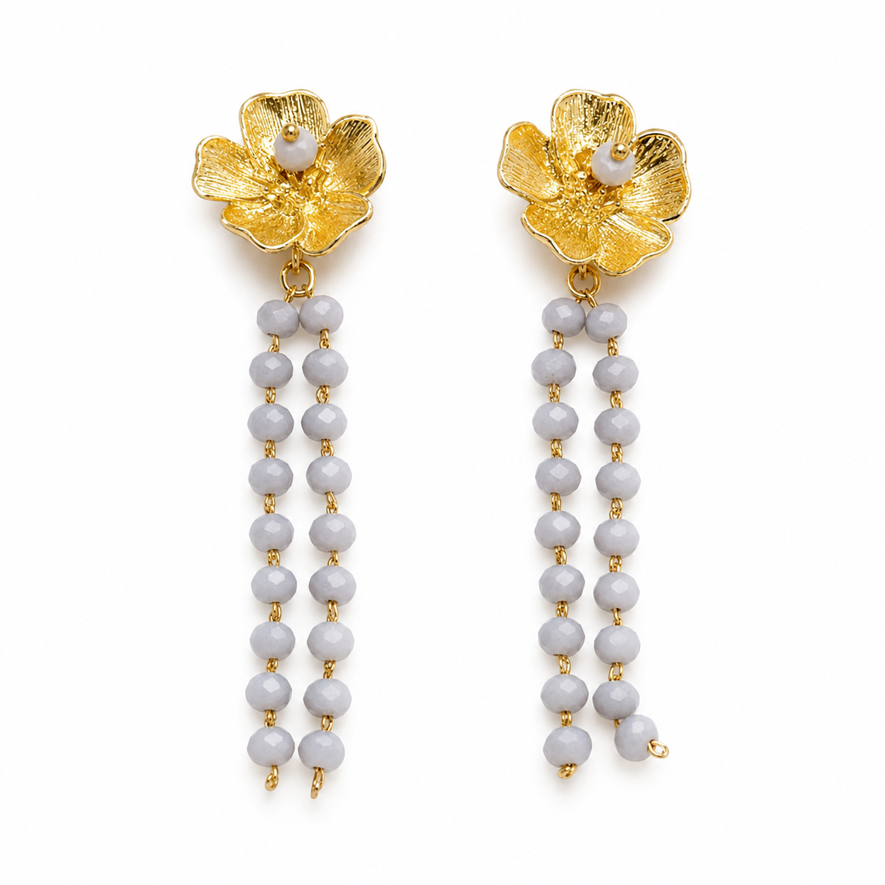 Pendientes flor cadenas gris