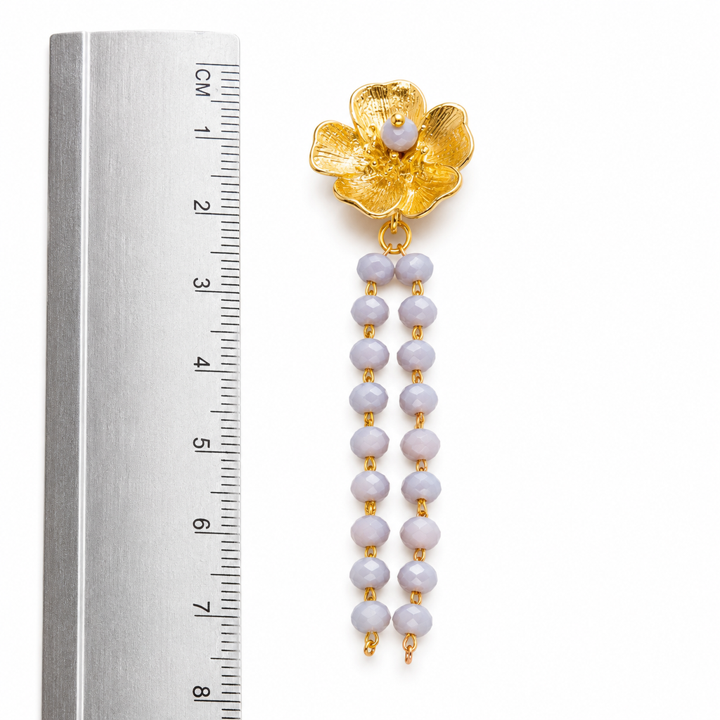 Pendientes flor cadenas gris