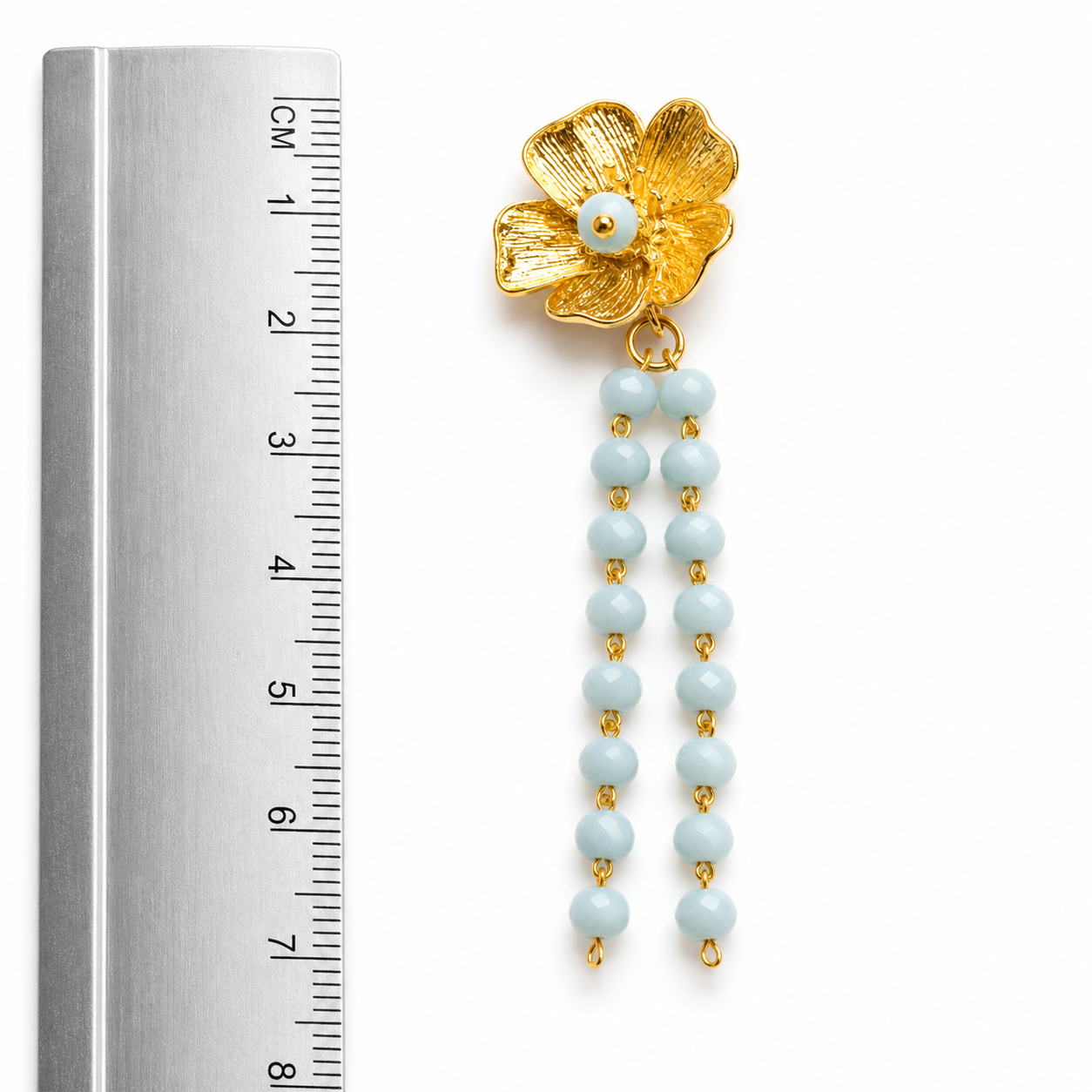 Pendientes flor cadenas azul