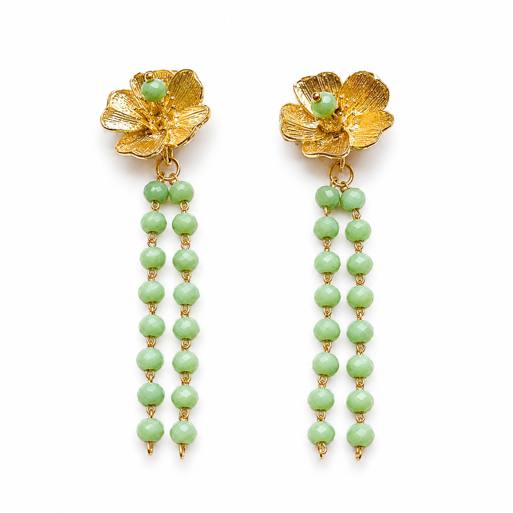 Pendientes flor cadenas verde manzana
