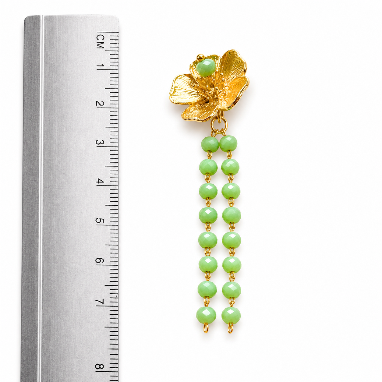 Pendientes flor cadenas verde manzana