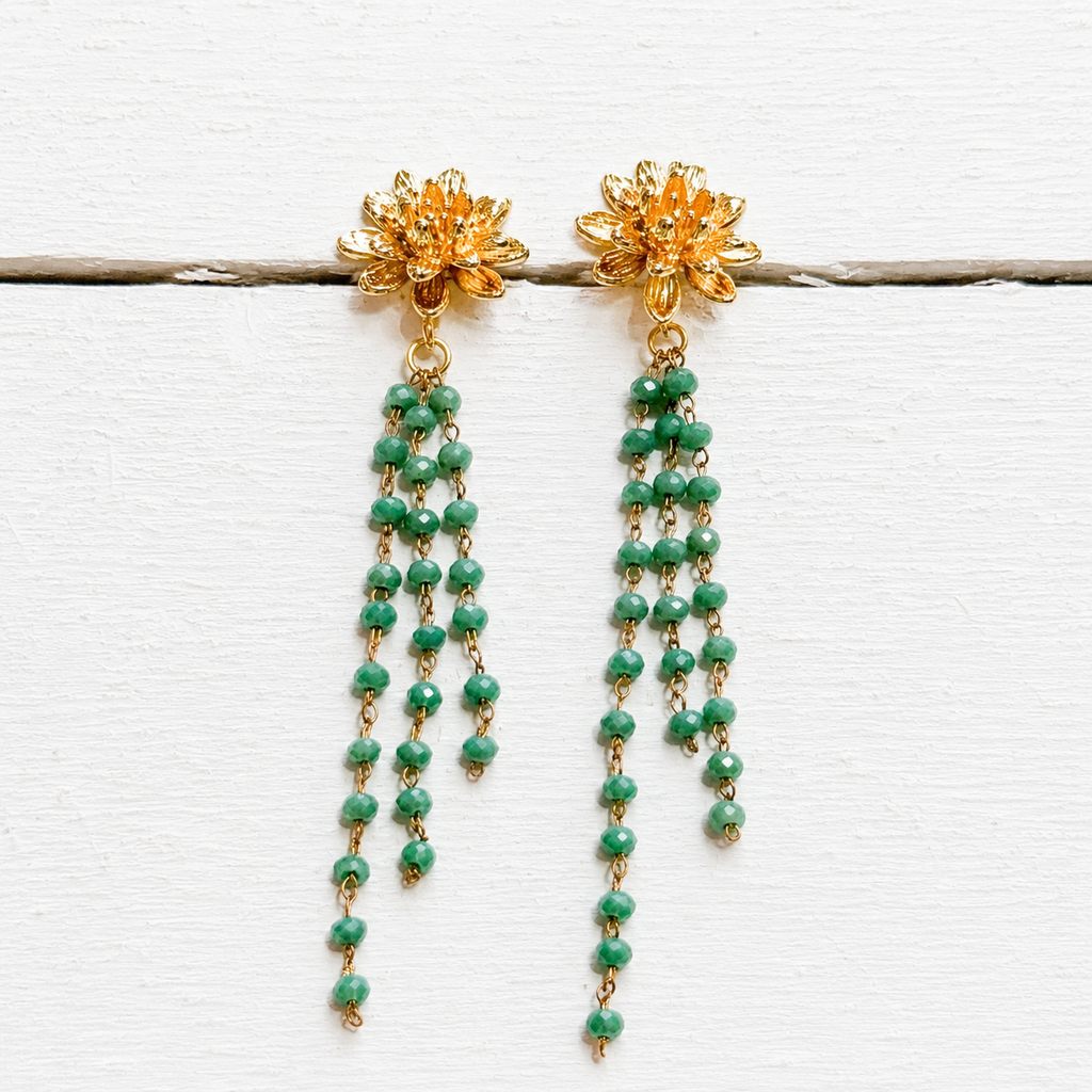 Pendientes flor cadenas verde