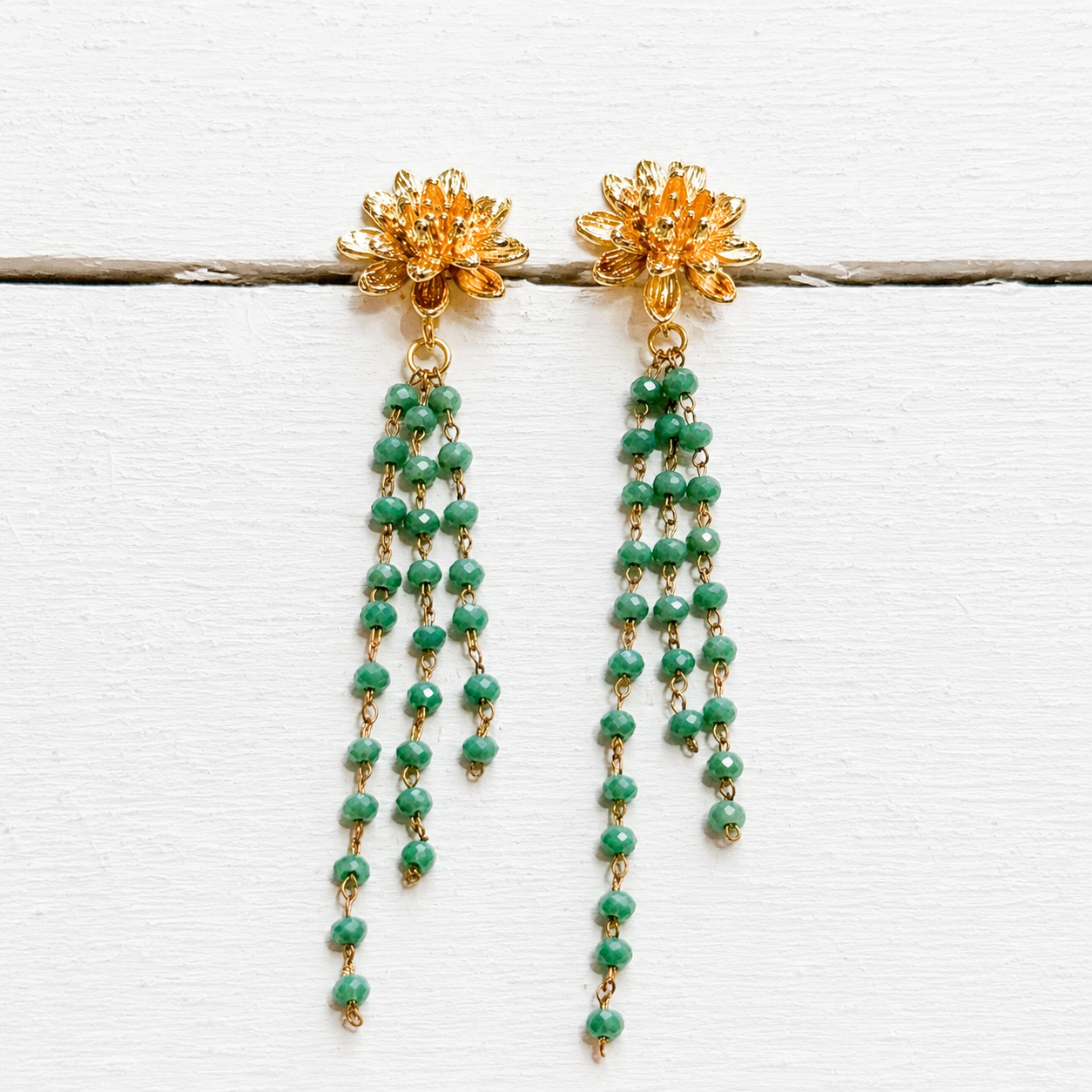 Pendientes flor cadenas verde