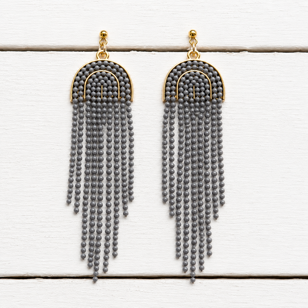Pendientes cortina cadenas gris