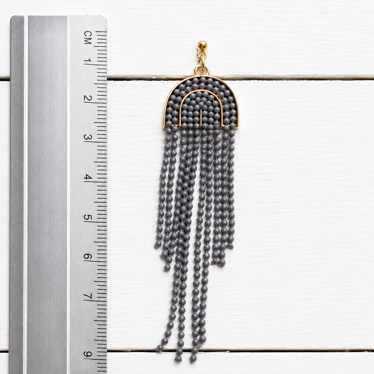 Pendientes cortina cadenas gris