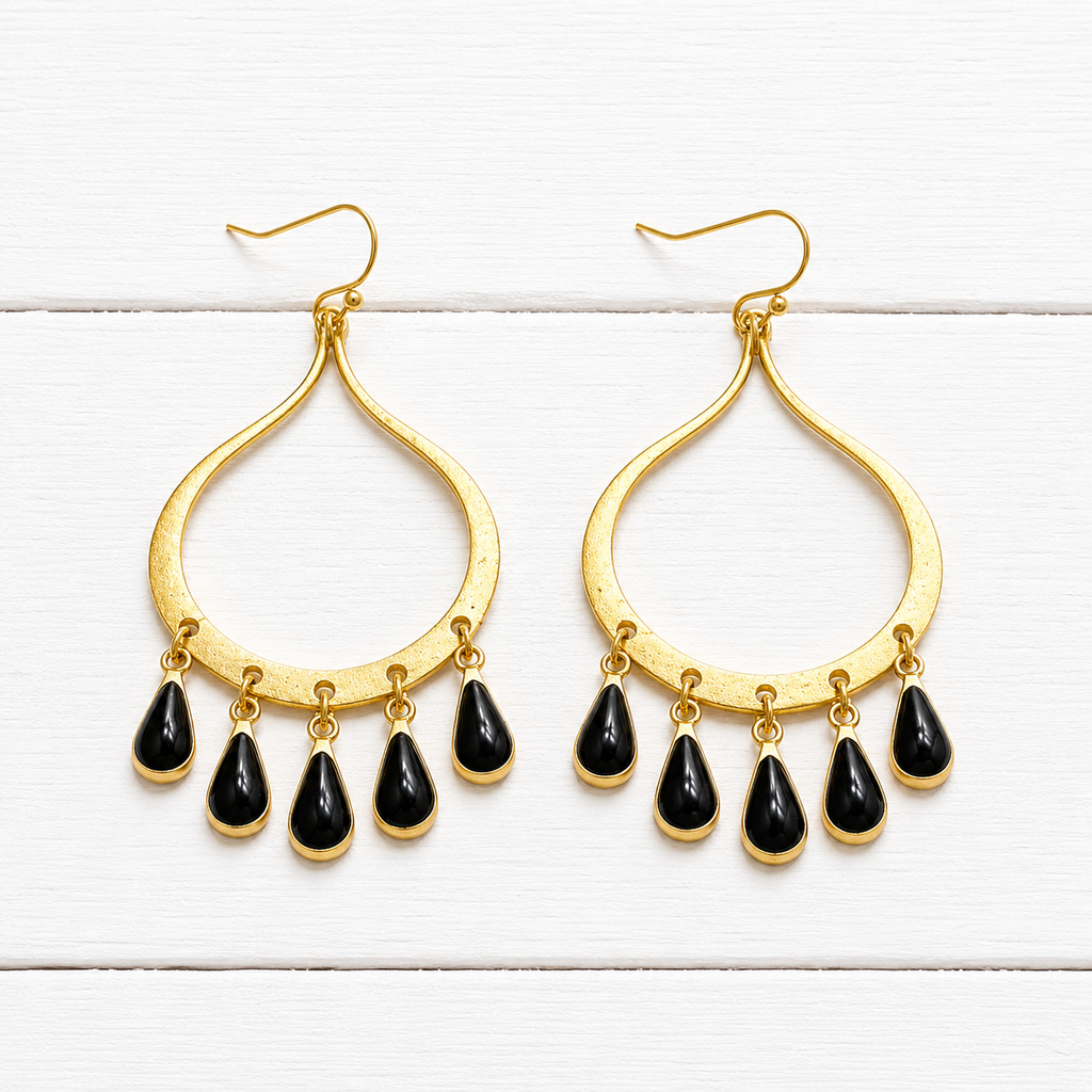 Pendientes lágrimas negras dorados