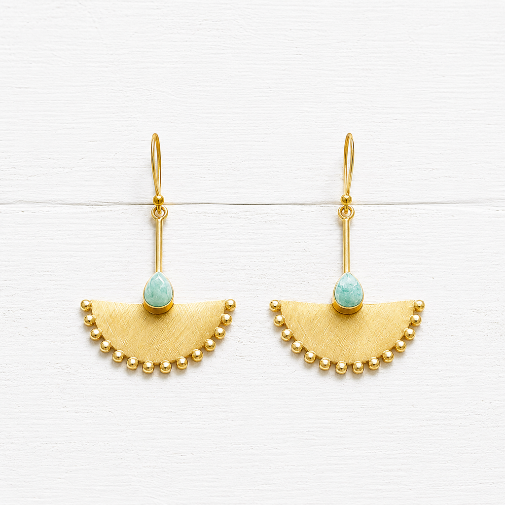 Pendientes abanico amazonita dorado mate
