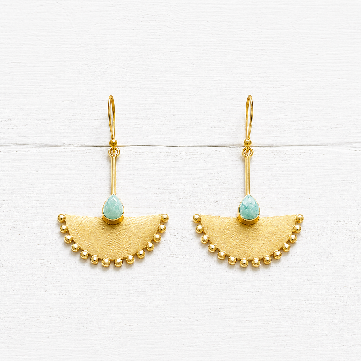 Pendientes abanico amazonita dorado mate