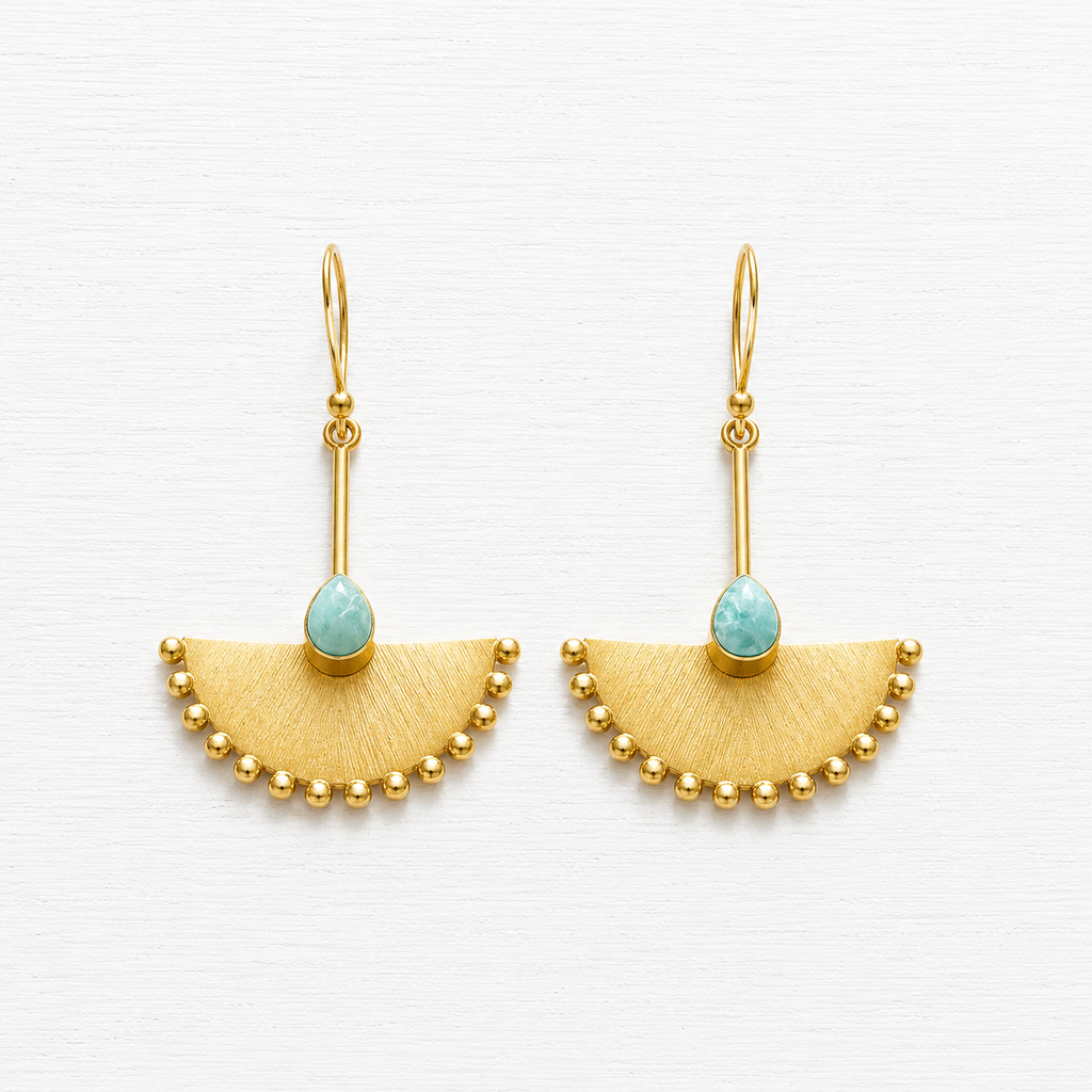 Pendientes abanico amazonita dorado mate