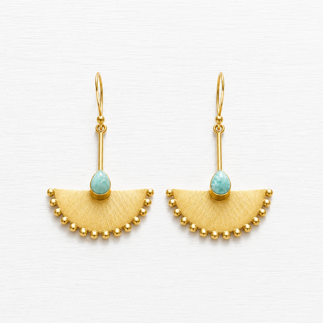 Pendientes abanico amazonita dorado mate