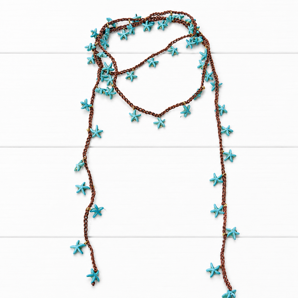 Collar tejido estrellas azul