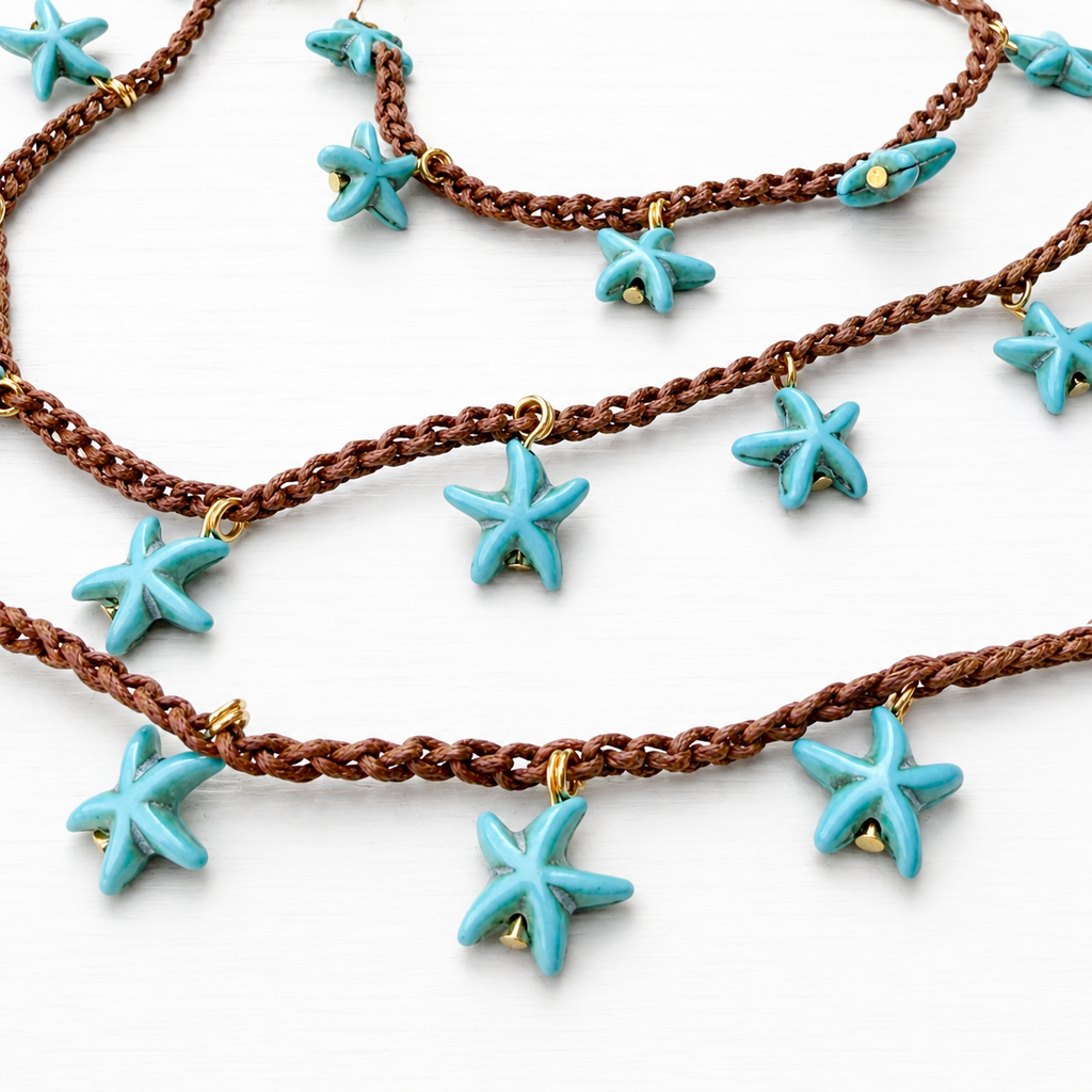 Collar tejido estrellas azul