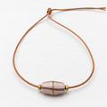 Gargantilla cuero piedra rosa y oro