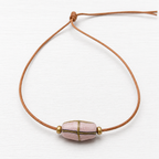 Gargantilla cuero piedra rosa y oro