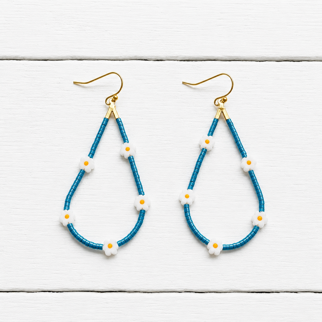 Pendientes gota margaritas azul plomo