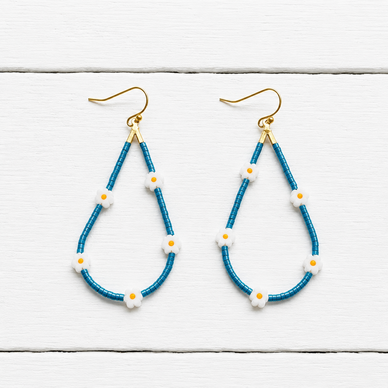 Pendientes gota margaritas azul plomo